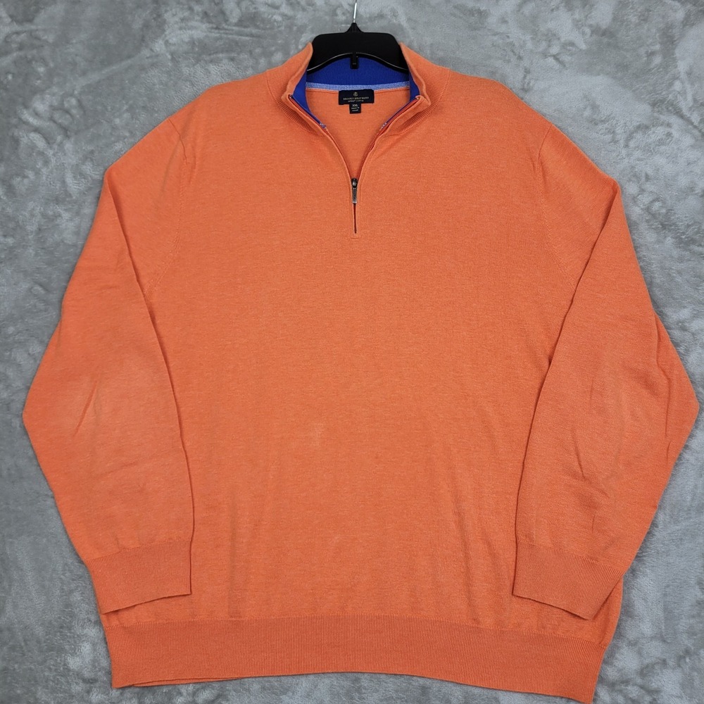 Brooks Brothers 1/4 Zip Men's 2XL Orange Knit Long Sleeve Sweater Supima Cotton